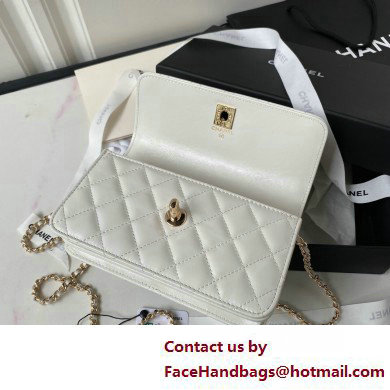 Chanel Shiny Crumpled Lambskin, Imitation Pearls  &  Gold-Tone Metal Clutch with Chain Bag AP3803 White 2025